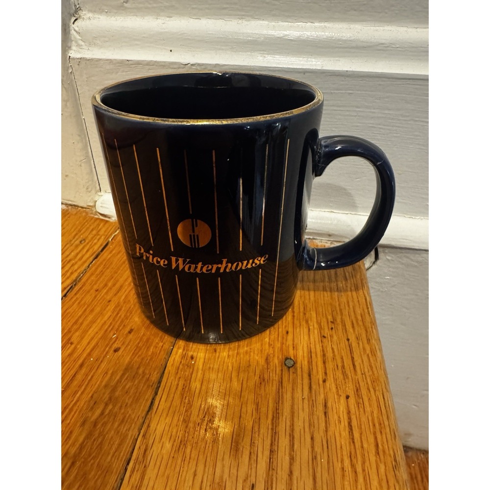 Vintage‎ Navy Gold Price Waterhouse Striped Mug Kilncraft CPA Handle Repair 4''